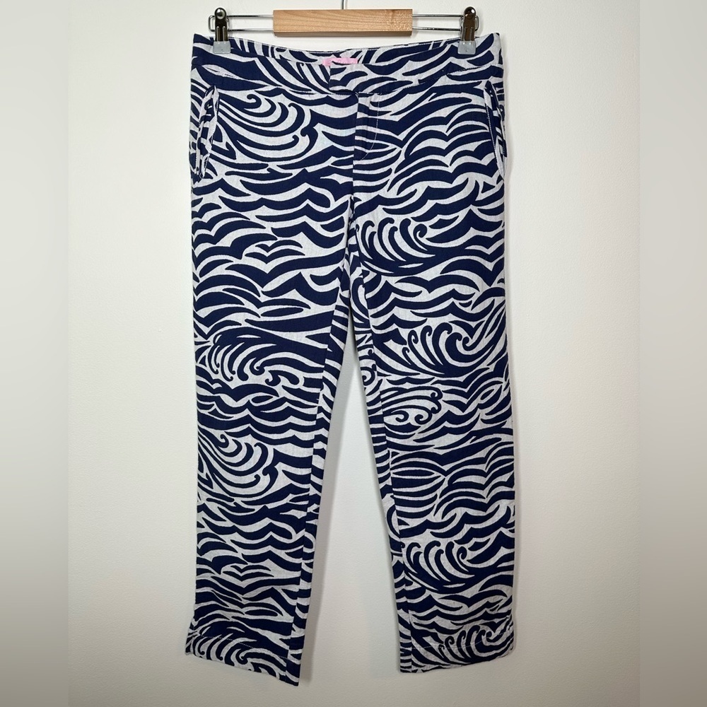 Lilly Pulitzer Elaine Cropped Pants Jacquard Bright Navy‎ Size 4